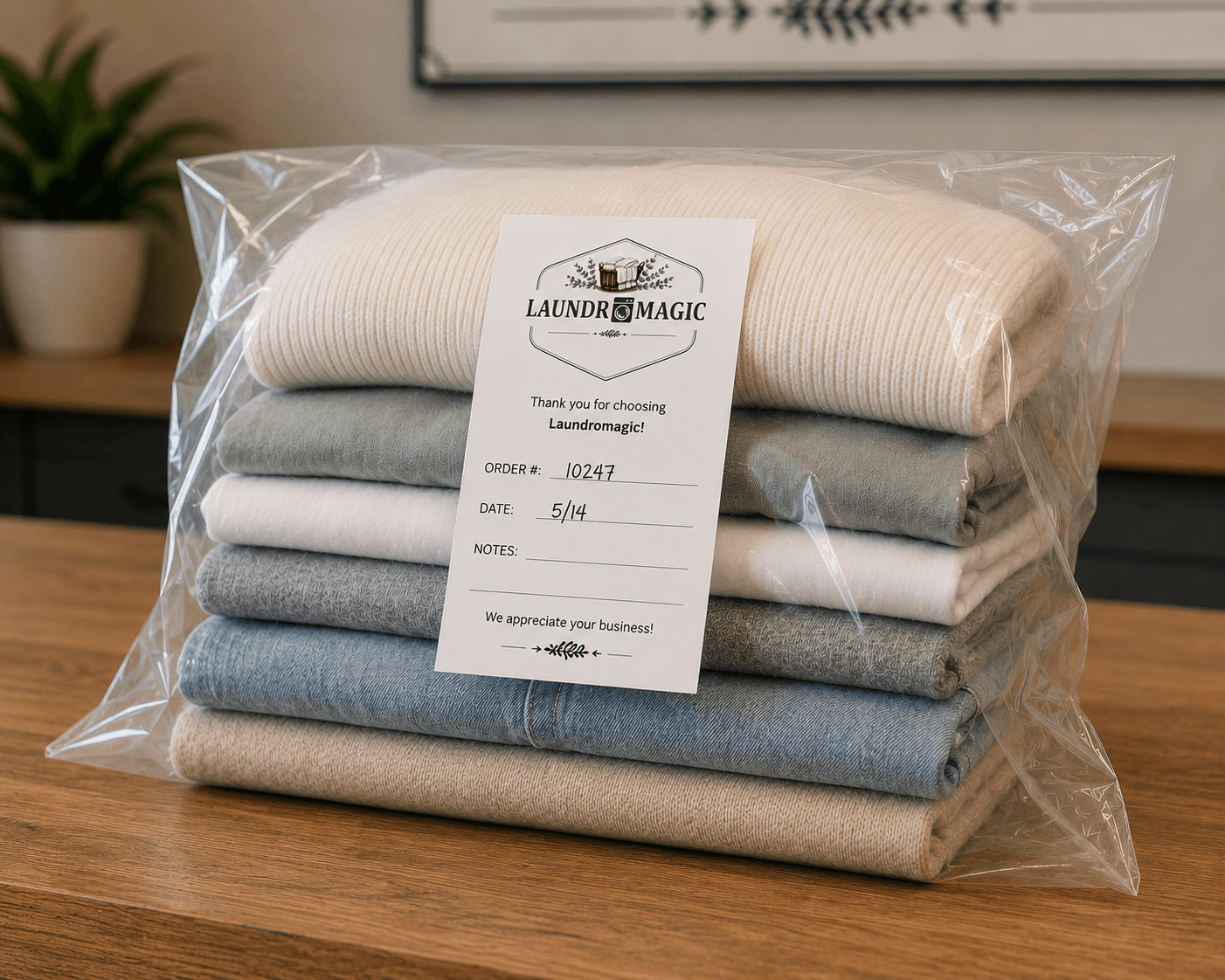 Neatly folded laundry ready for pickup